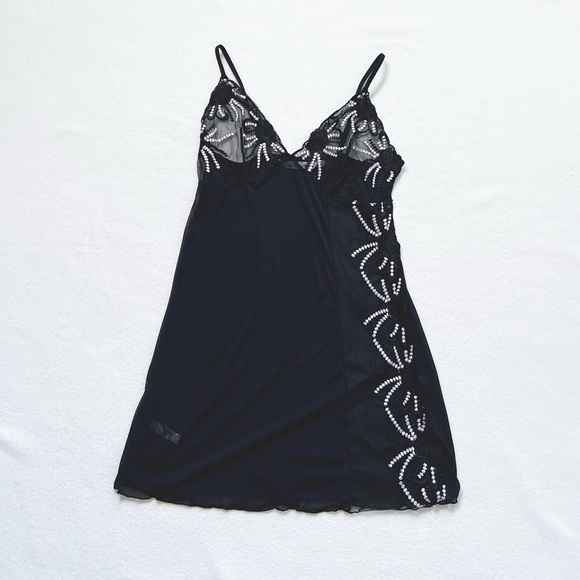 la Vie en Rose Mesh and Lace Plunge Nightie Black Pink White Lace Floral Size S - Picture 4 of 16